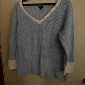 Talbots V-Neck Sweater - Soft Blue and Cream Accents